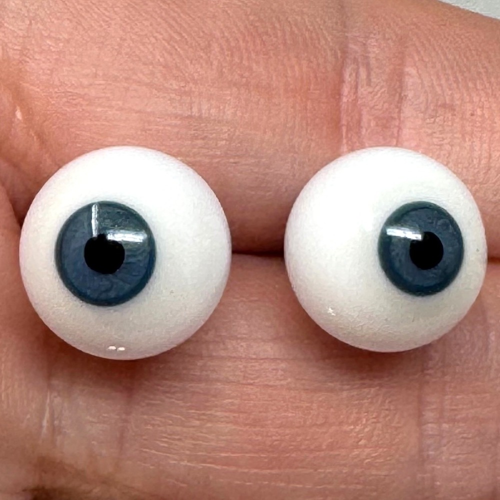 Vintage 12mm Blue Blown Glass Globe Doll Eyes Pair German Kais 12mm